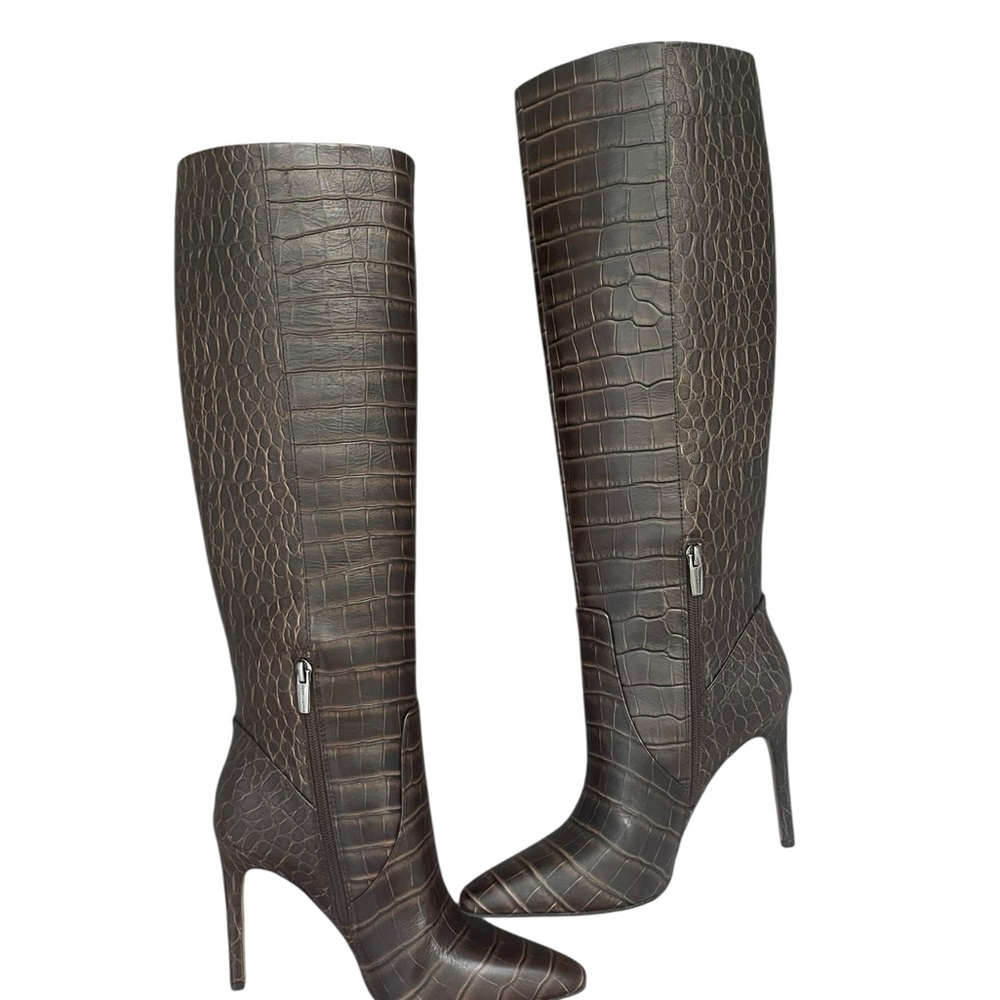 Vince Camuto Brown Croc-Pattern Tall Boots - Picture 5 of 7
